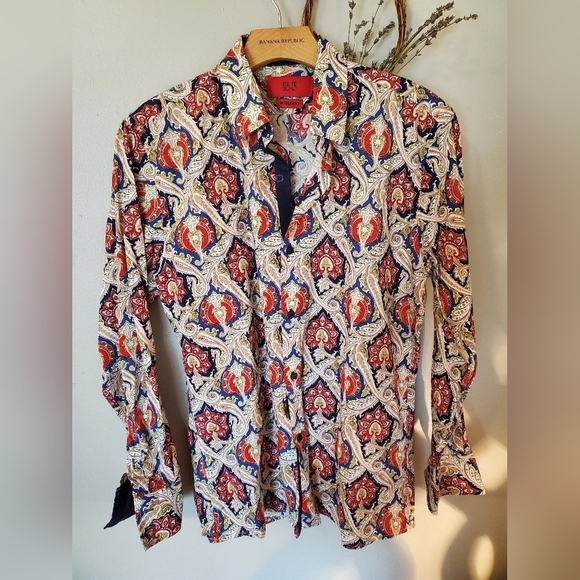 Eton Men's Red and Blue Paisley Dress Shirt - Picture 1 of 5